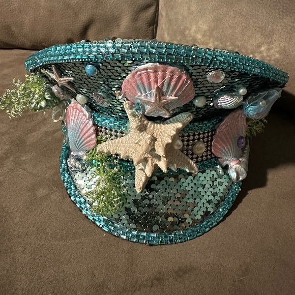SpiritHoods Oceanic Blue Sequin Seashell Festival Captain Hat - Picture 2 of 3